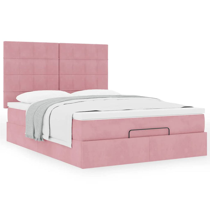 vidaXL Ottoman Bed with Mattresses Pink 140x200cm Velvet