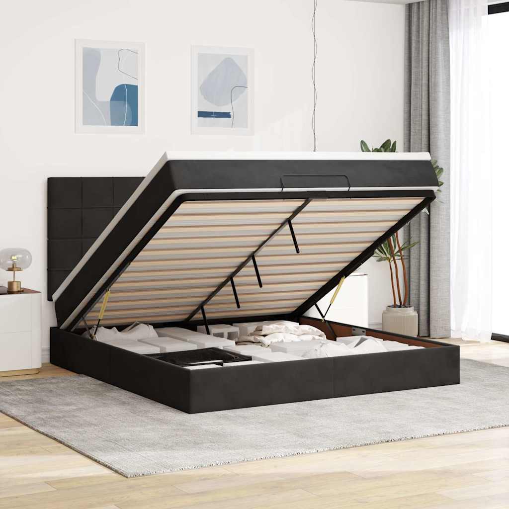 vidaXL Ottoman Bed with Mattresses Black 160x200cm Velvet