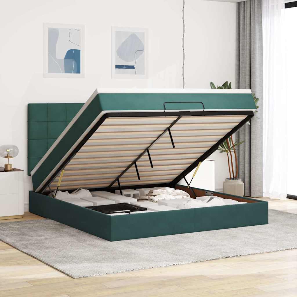 vidaXL Ottoman Bed with Mattresses Dark Green 160x200cm Velvet