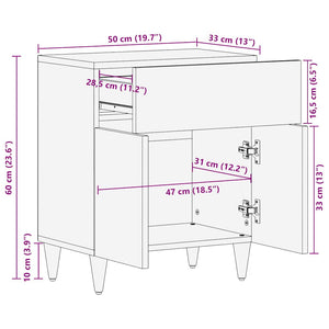 vidaXL Bedside Cabinet 50x33x60 cm Solid Wood Mango