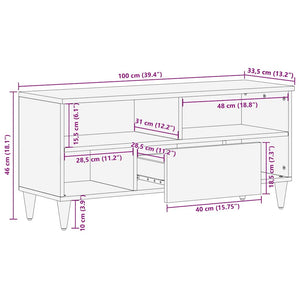 vidaXL TV Cabinet 100x33.5x46 cm Solid Wood Mango