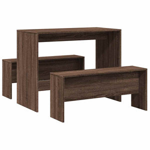 vidaXL 3 Piece Dining Table and Bench set Brown Oak Engineered Wood