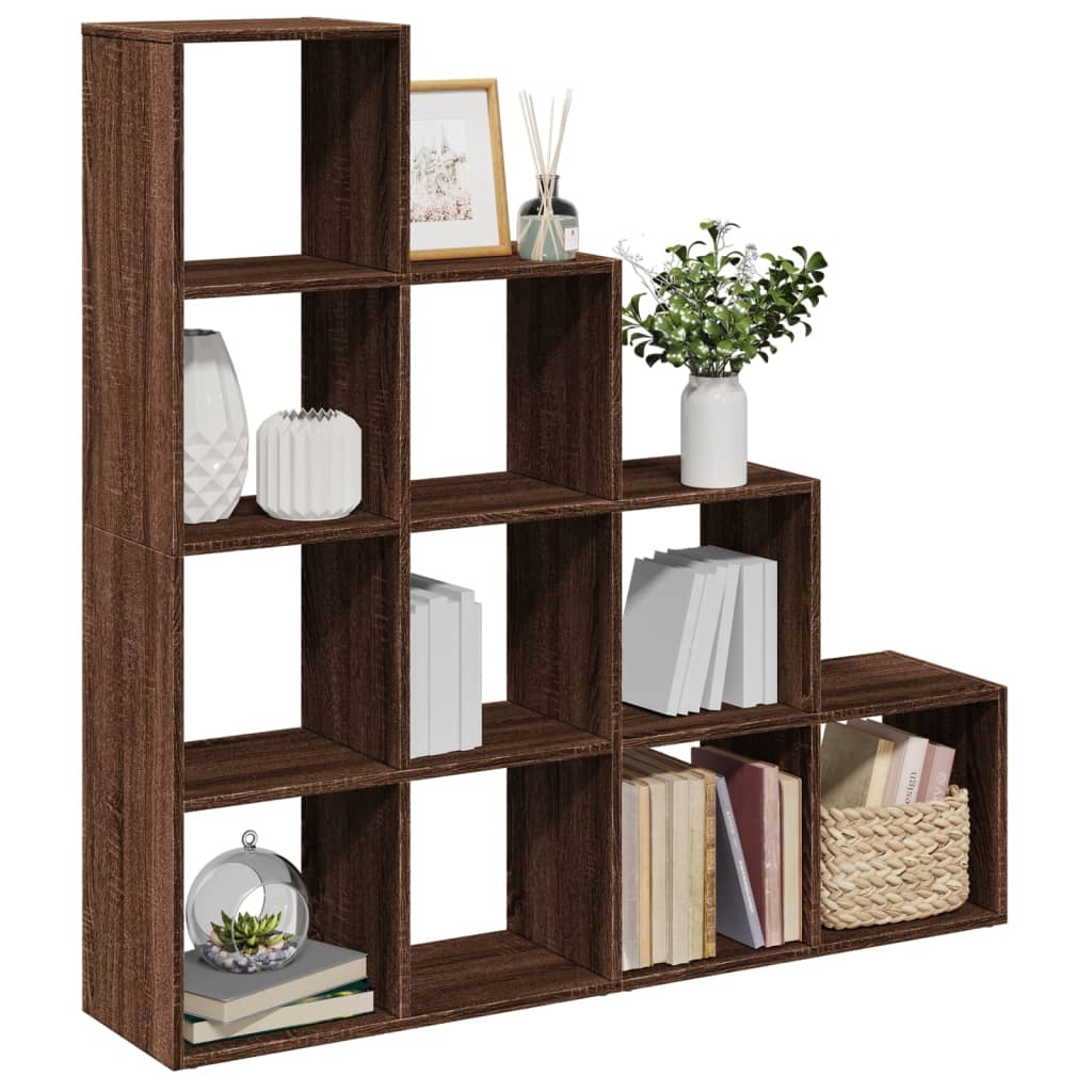 vidaXL Room Divider Bookcase 4-Tier Brown Oak 131.5x29x131.5 cm Engineered Wood