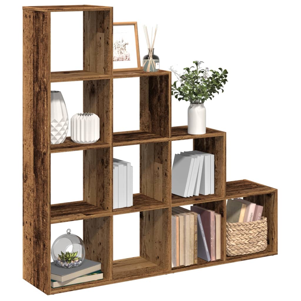 vidaXL Room Divider Bookcase 4-Tier Old Wood 131.5x29x131.5 cm Engineered Wood