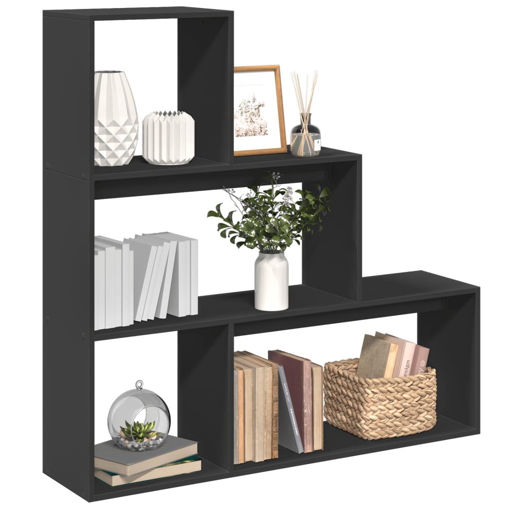 vidaXL Room Divider Bookcase 3-Tier Black 123x29x123 cm Engineered Wood