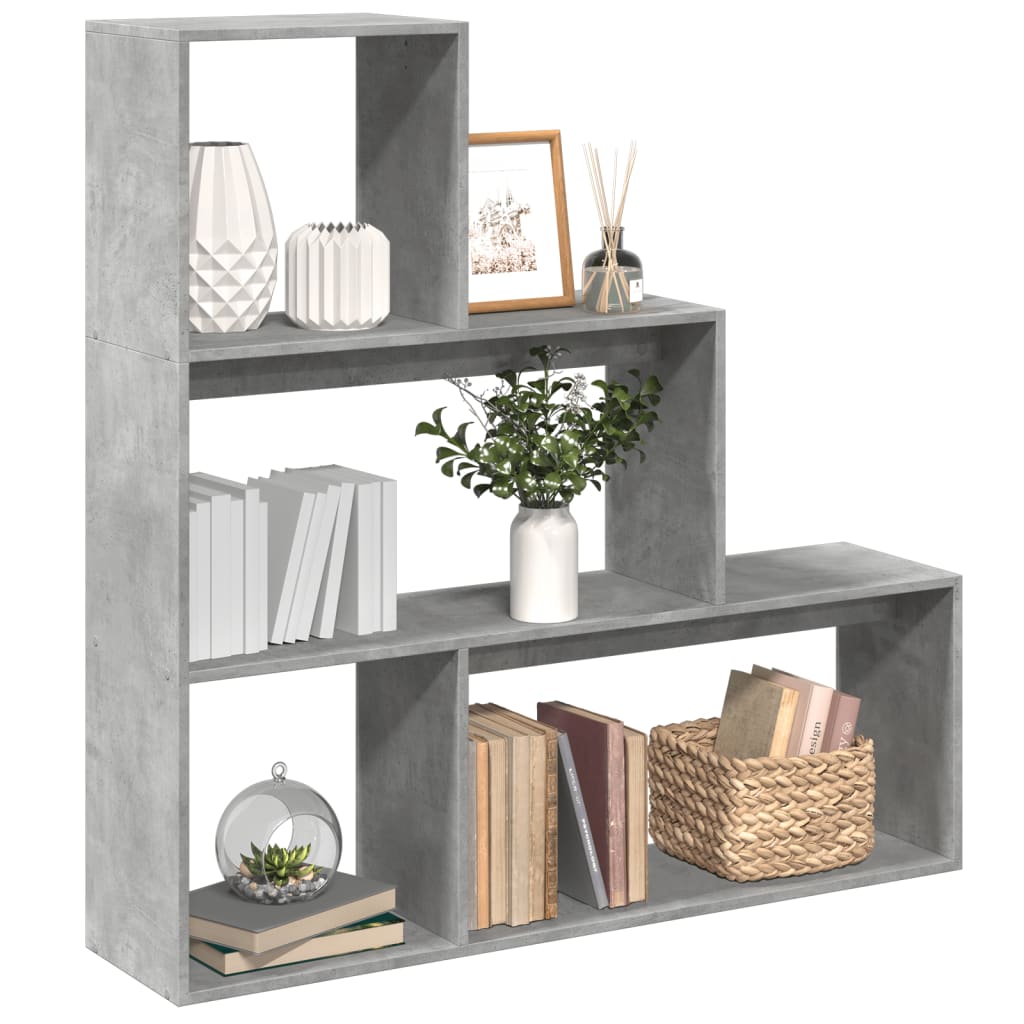 vidaXL Room Divider Bookcase 3-Tier Concrete Grey 123x29x123 cm Engineered Wood