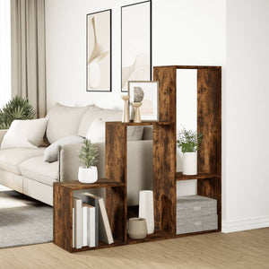 vidaXL Room Divider Bookcase 3-Tier Smoked Oak 123x29x123 cm Engineered Wood