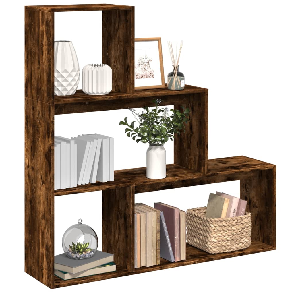 vidaXL Room Divider Bookcase 3-Tier Smoked Oak 123x29x123 cm Engineered Wood