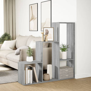 vidaXL Room Divider Bookcase 3-Tier Grey Sonoma 123x29x123 cm Engineered Wood