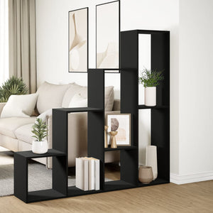 vidaXL Room Divider Bookcase 4-Tier Black 143.5x29x143.5 cm Engineered Wood