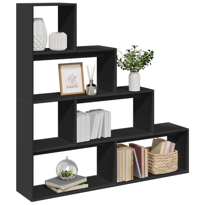 vidaXL Room Divider Bookcase 4-Tier Black 143.5x29x143.5 cm Engineered Wood