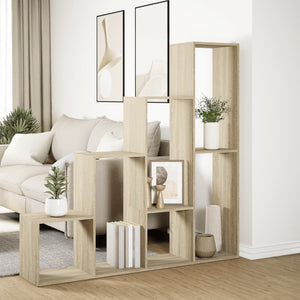 vidaXL Room Divider Bookcase 4-Tier Sonoma Oak 143.5x29x143.5 cm Engineered Wood