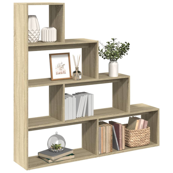 vidaXL Room Divider Bookcase 4-Tier Sonoma Oak 143.5x29x143.5 cm Engineered Wood