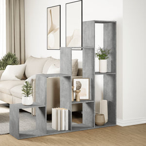 vidaXL Room Divider Bookcase 4-Tier Concrete Grey 143.5x29x143.5 cm Engineered Wood