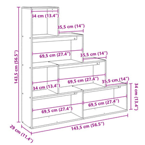 vidaXL Room Divider Bookcase 4-Tier Concrete Grey 143.5x29x143.5 cm Engineered Wood