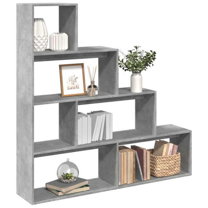 vidaXL Room Divider Bookcase 4-Tier Concrete Grey 143.5x29x143.5 cm Engineered Wood