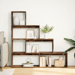 vidaXL Room Divider Bookcase 4-Tier Smoked Oak 143.5x29x143.5 cm Engineered Wood