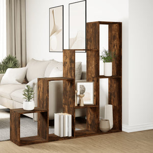 vidaXL Room Divider Bookcase 4-Tier Smoked Oak 143.5x29x143.5 cm Engineered Wood