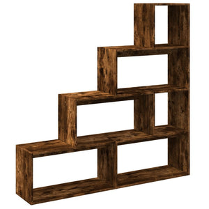 vidaXL Room Divider Bookcase 4-Tier Smoked Oak 143.5x29x143.5 cm Engineered Wood