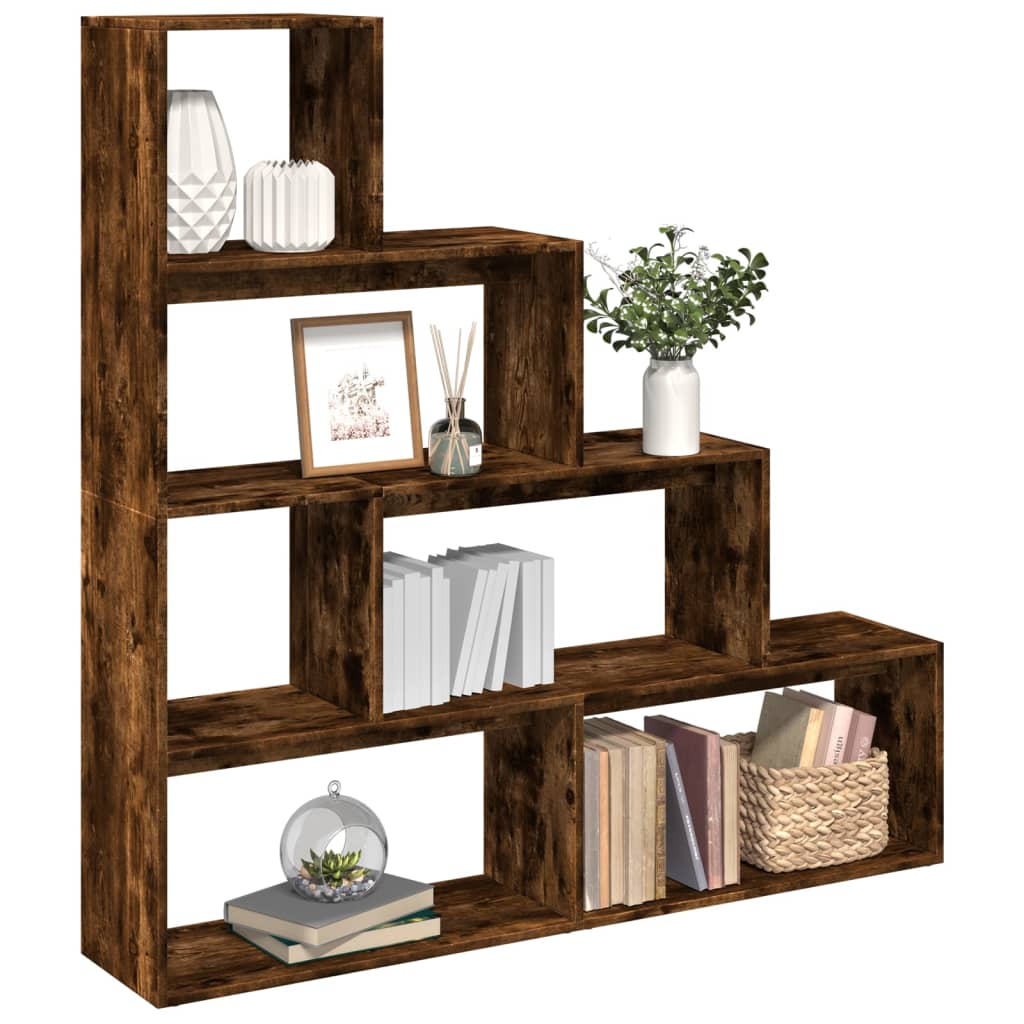 vidaXL Room Divider Bookcase 4-Tier Smoked Oak 143.5x29x143.5 cm Engineered Wood