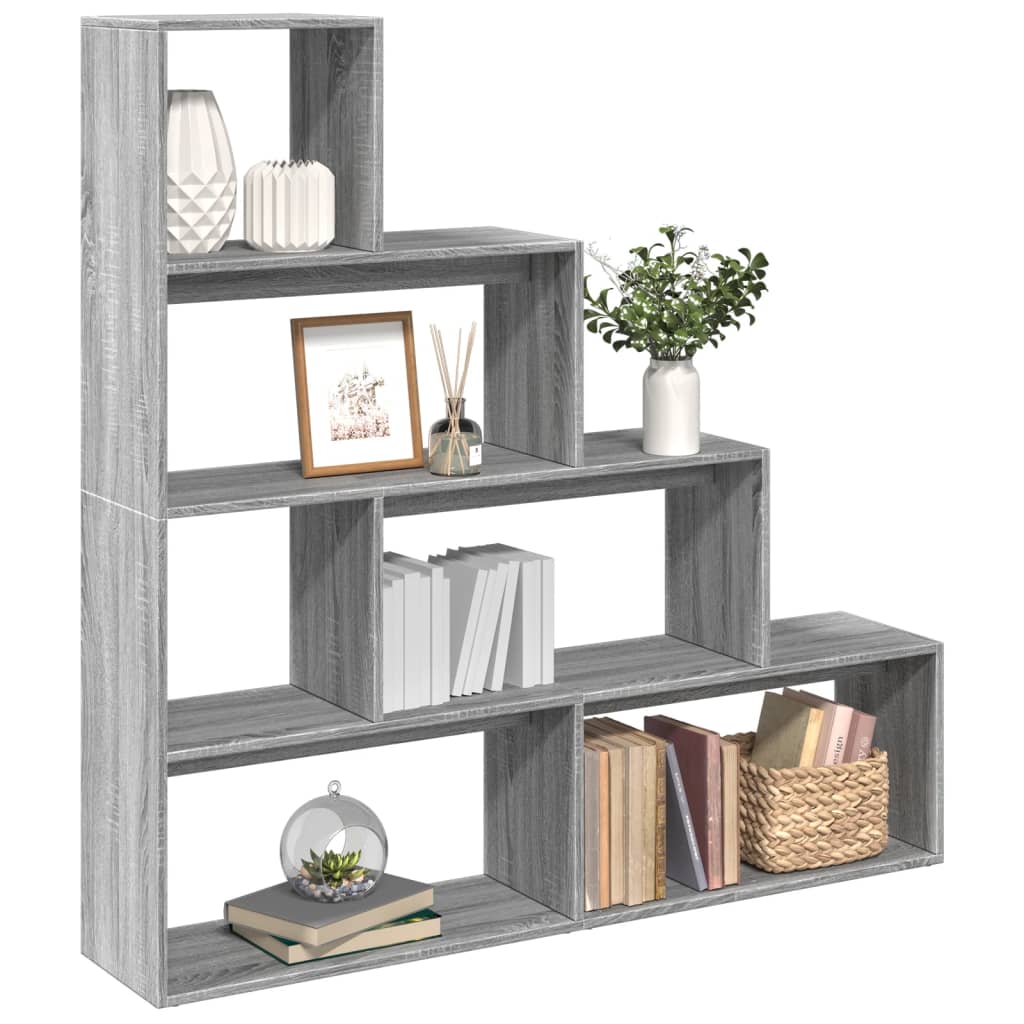 vidaXL Room Divider Bookcase 4-Tier Grey Sonoma 143.5x29x143.5 cm Engineered Wood