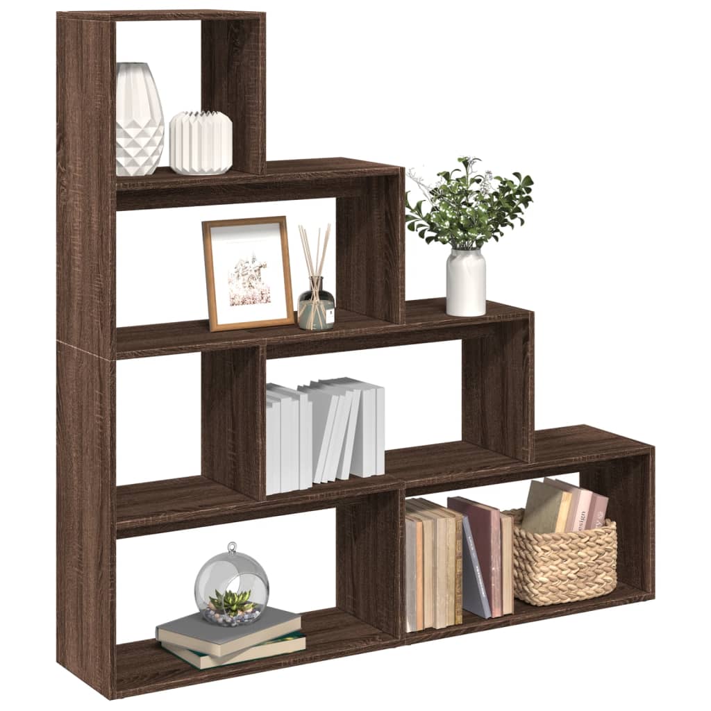 vidaXL Room Divider Bookcase 4-Tier Brown Oak 143.5x29x143.5 cm Engineered Wood