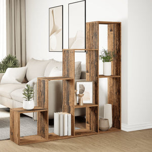 vidaXL Room Divider Bookcase 4-Tier Old Wood 143.5x29x143.5 cm Engineered Wood