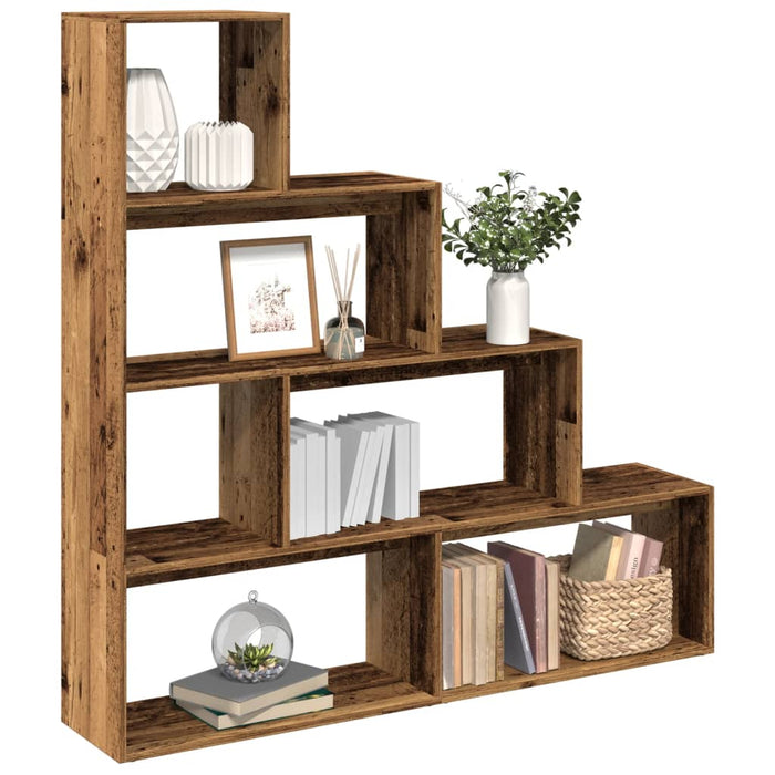 vidaXL Room Divider Bookcase 4-Tier Old Wood 143.5x29x143.5 cm Engineered Wood