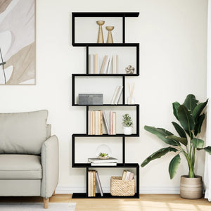 vidaXL Room Divider Bookcase 6-Tier Black 70x24x193 cm Engineered Wood