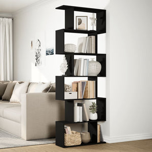 vidaXL Room Divider Bookcase 6-Tier Black 70x24x193 cm Engineered Wood