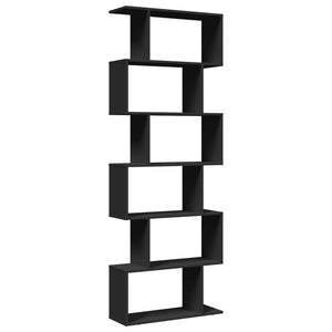 vidaXL Room Divider Bookcase 6-Tier Black 70x24x193 cm Engineered Wood