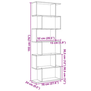 vidaXL Room Divider Bookcase 6-Tier Black 70x24x193 cm Engineered Wood