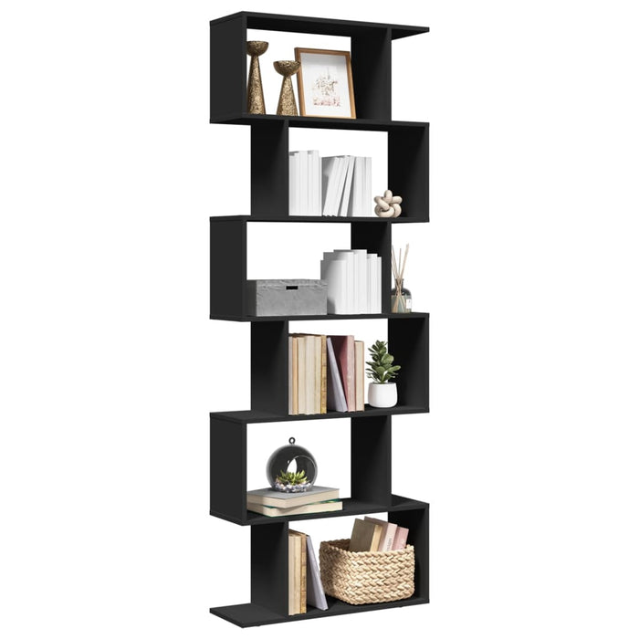 vidaXL Room Divider Bookcase 6-Tier Black 70x24x193 cm Engineered Wood