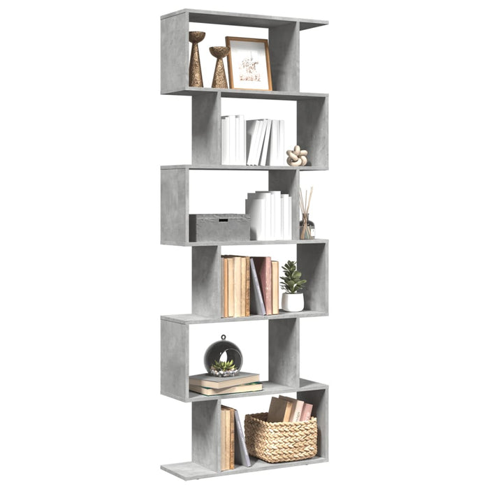 vidaXL Room Divider Bookcase 6-Tier Concrete Grey 70x24x193 cm Engineered Wood