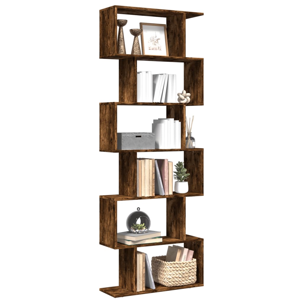 vidaXL Room Divider Bookcase 6-Tier Smoked Oak 70x24x193 cm Engineered Wood