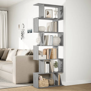 vidaXL Room Divider Bookcase 6-Tier Grey Sonoma 70x24x193 cm Engineered Wood