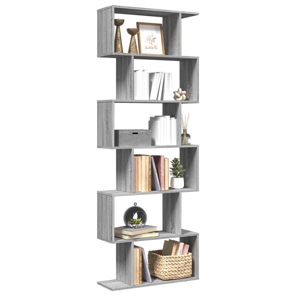 vidaXL Room Divider Bookcase 6-Tier Grey Sonoma 70x24x193 cm Engineered Wood