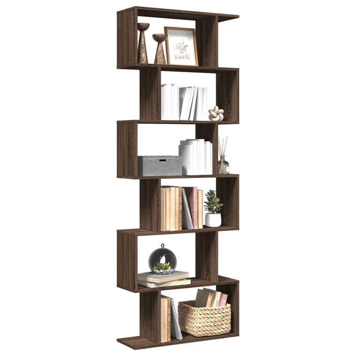 vidaXL Room Divider Bookcase 6-Tier Brown Oak 70x24x193 cm Engineered Wood