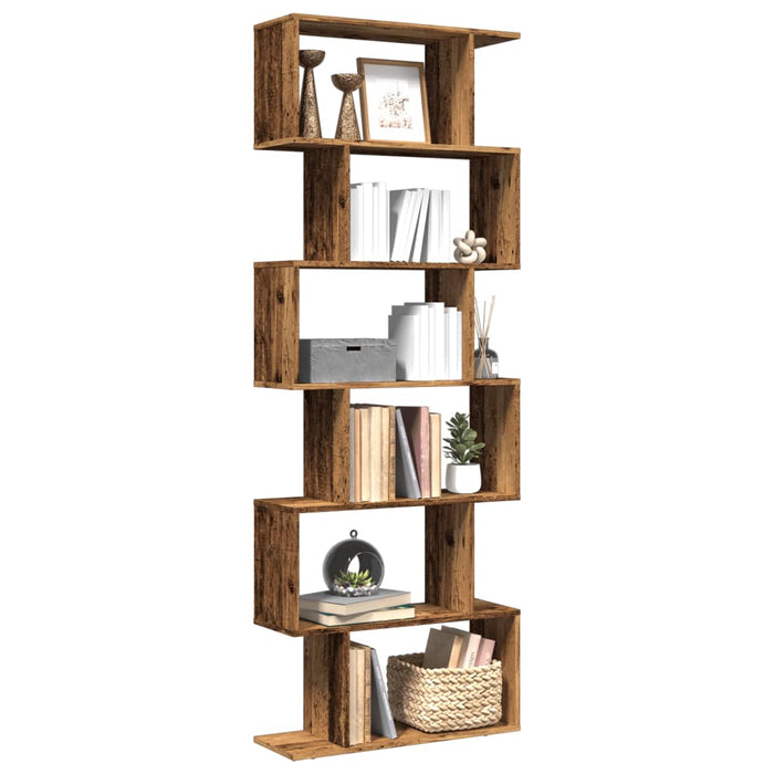 vidaXL Room Divider Bookcase 6-Tier Old Wood 70x24x193 cm Engineered Wood