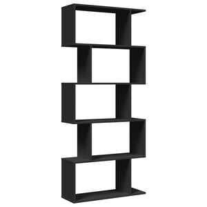 vidaXL Room Divider Bookcase 5-Tier Black 70x24x161 cm Engineered Wood