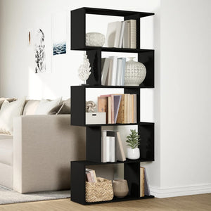 vidaXL Room Divider Bookcase 5-Tier Black 70x24x161 cm Engineered Wood