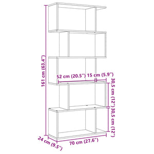 vidaXL Room Divider Bookcase 5-Tier Black 70x24x161 cm Engineered Wood