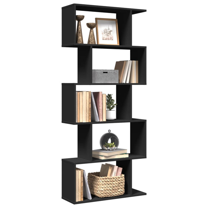 vidaXL Room Divider Bookcase 5-Tier Black 70x24x161 cm Engineered Wood