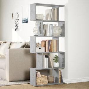 vidaXL Room Divider Bookcase 5-Tier Concrete Grey 70x24x161 cm Engineered Wood