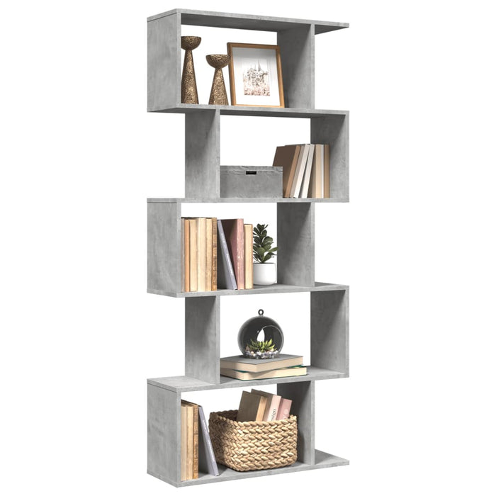 vidaXL Room Divider Bookcase 5-Tier Concrete Grey 70x24x161 cm Engineered Wood