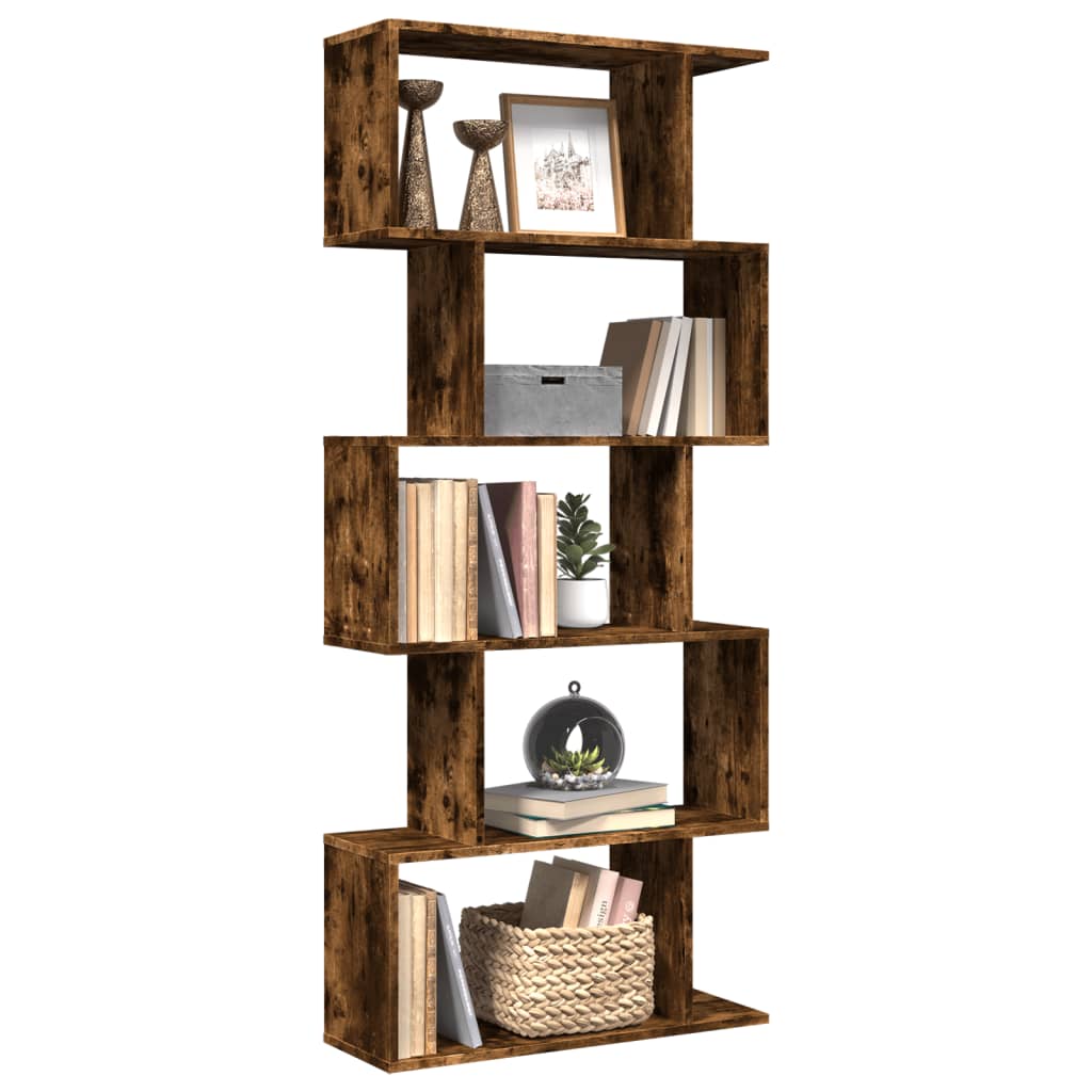 vidaXL Room Divider Bookcase 5-Tier Smoked Oak 70x24x161 cm Engineered Wood