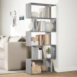 vidaXL Room Divider Bookcase 5-Tier Grey Sonoma 70x24x161 cm Engineered Wood