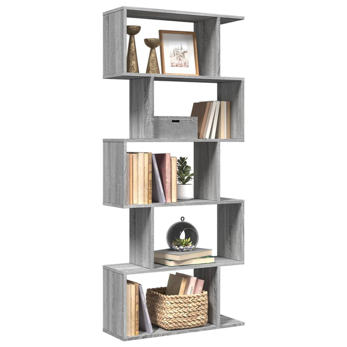 vidaXL Room Divider Bookcase 5-Tier Grey Sonoma 70x24x161 cm Engineered Wood