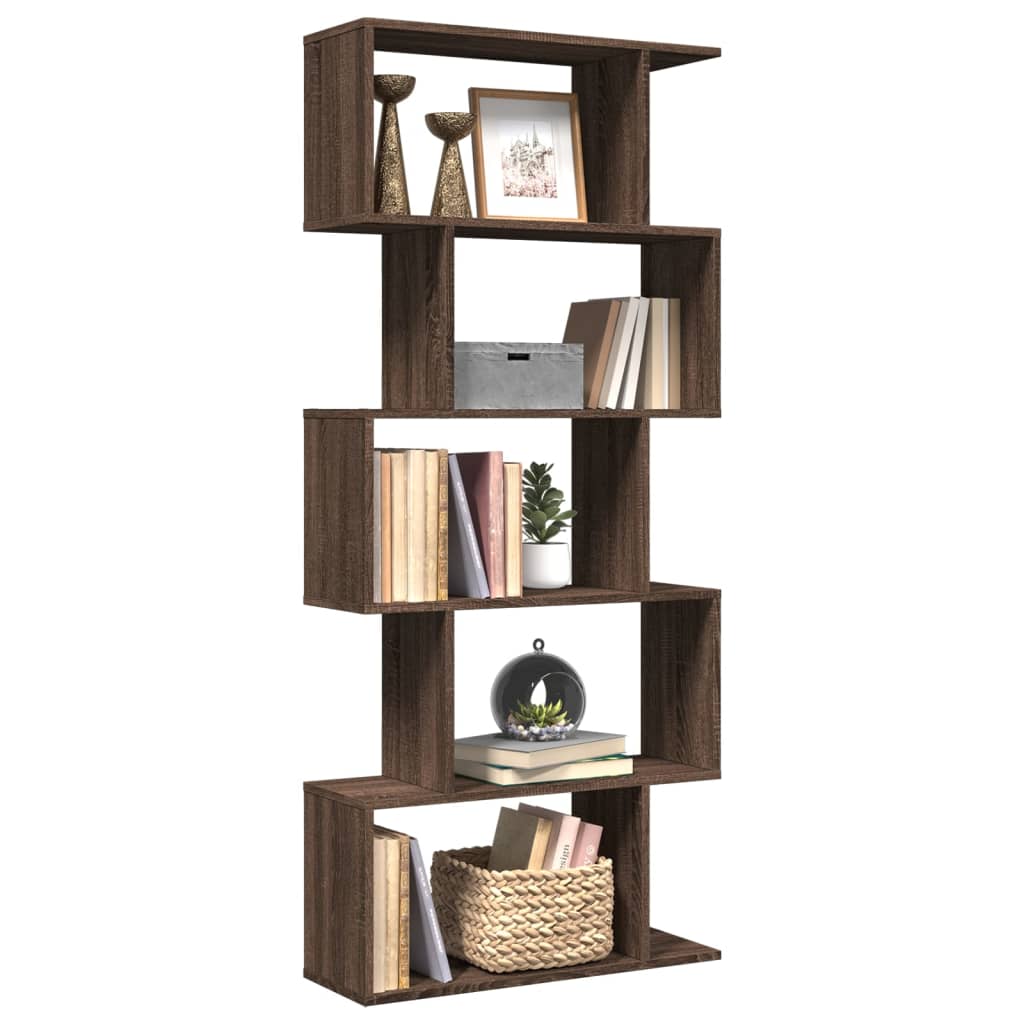 vidaXL Room Divider Bookcase 5-Tier Brown Oak 70x24x161 cm Engineered Wood