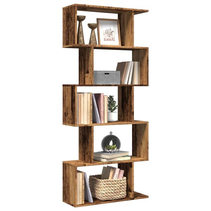 vidaXL Room Divider Bookcase 5-Tier Old Wood 70x24x161 cm Engineered Wood